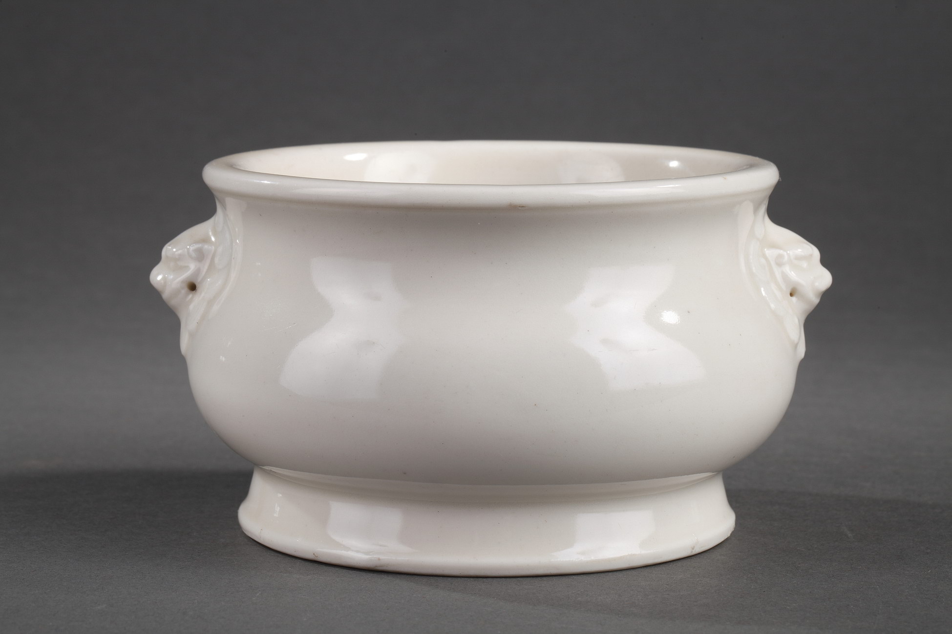 Chinese blanc de Chine censer with lion masks